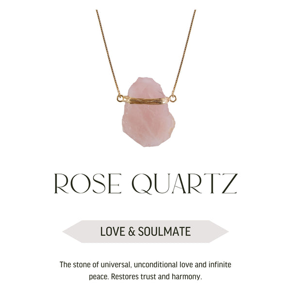 Rose Quartz Wrapped Necklace - 18k Gold Plated