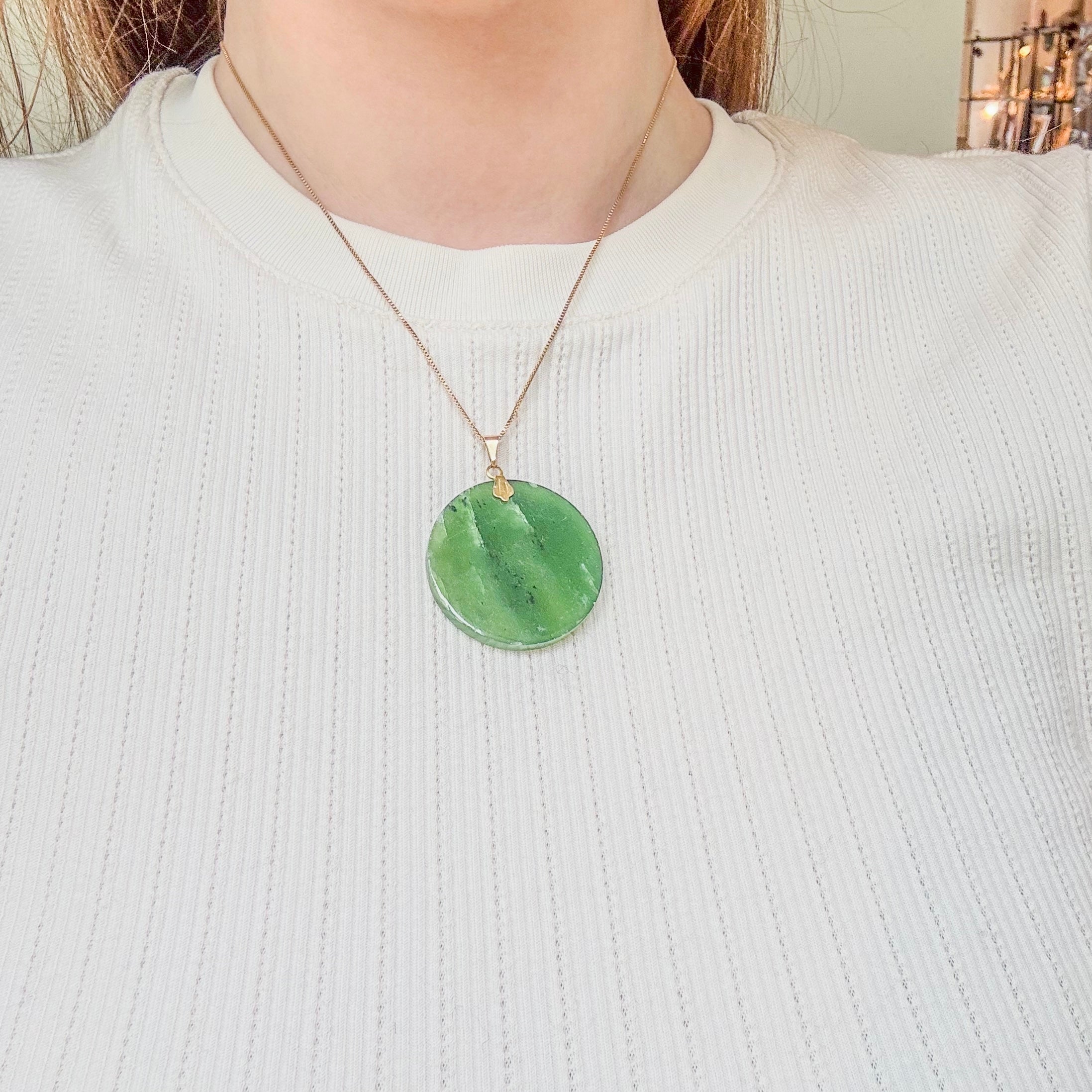 Jade Pendant - Round - Gold Plated