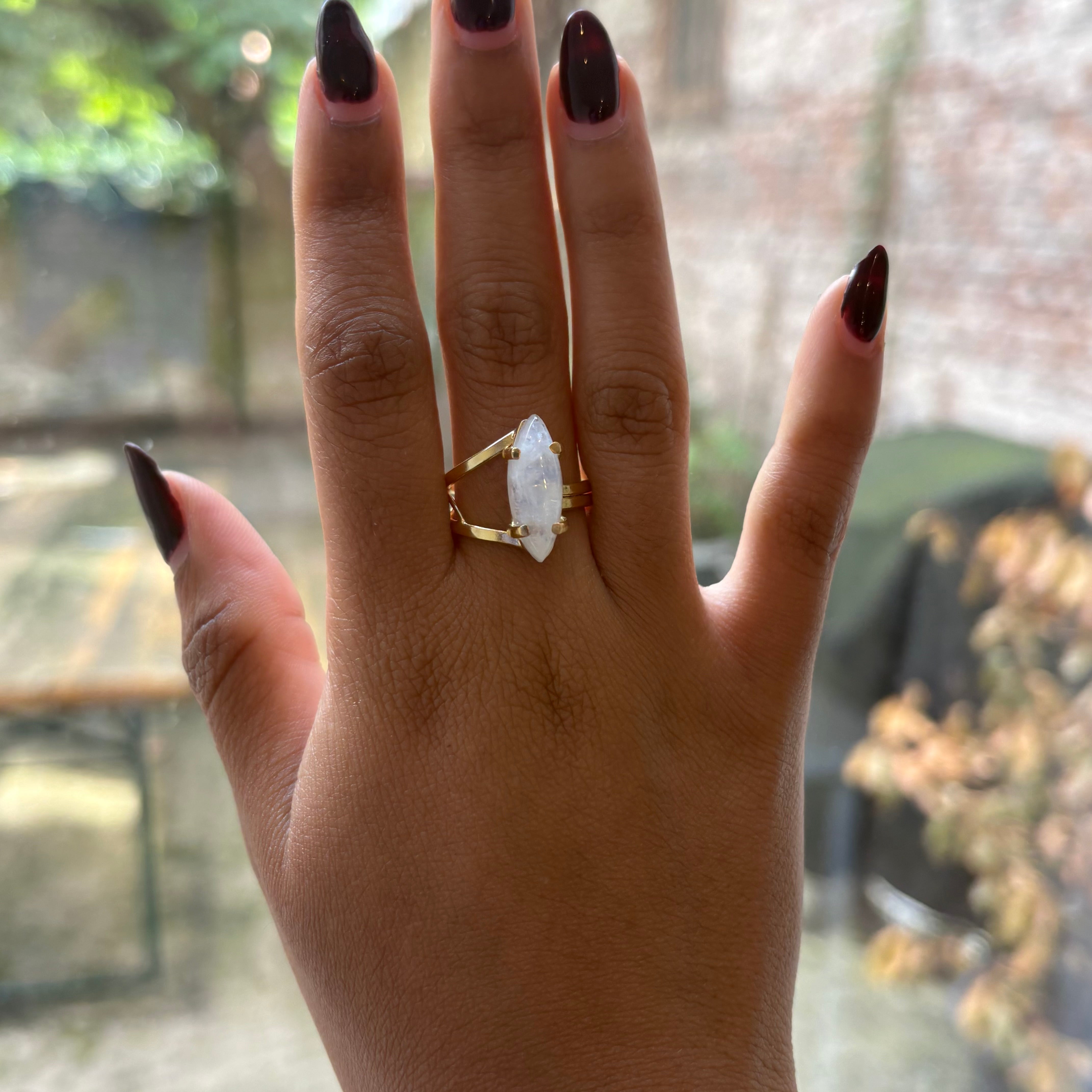 Moonstone Cabuchon Adjustable Ring - Gold Plated
