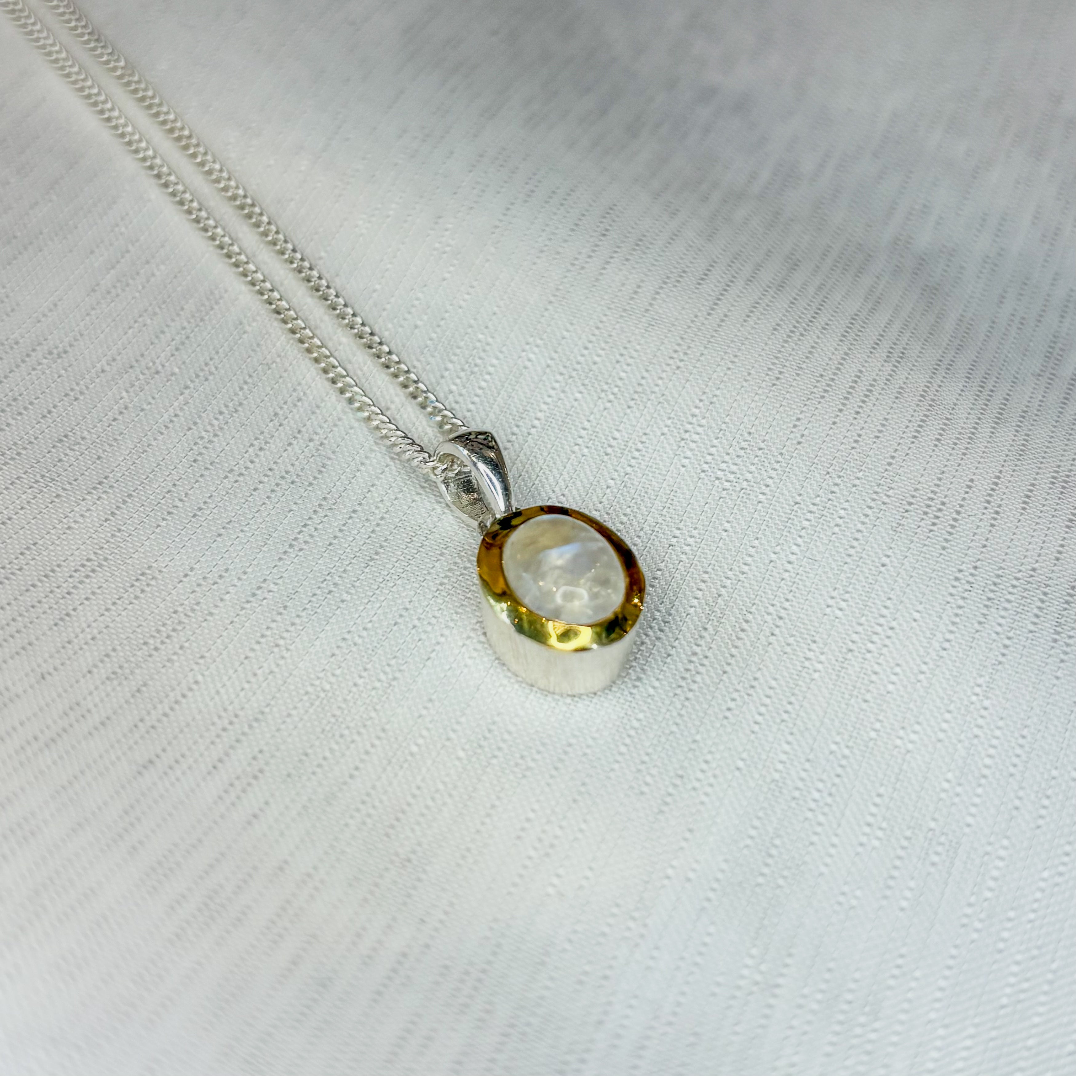 Moonstone Oval Pendant - Sterling Silver Gold Plated