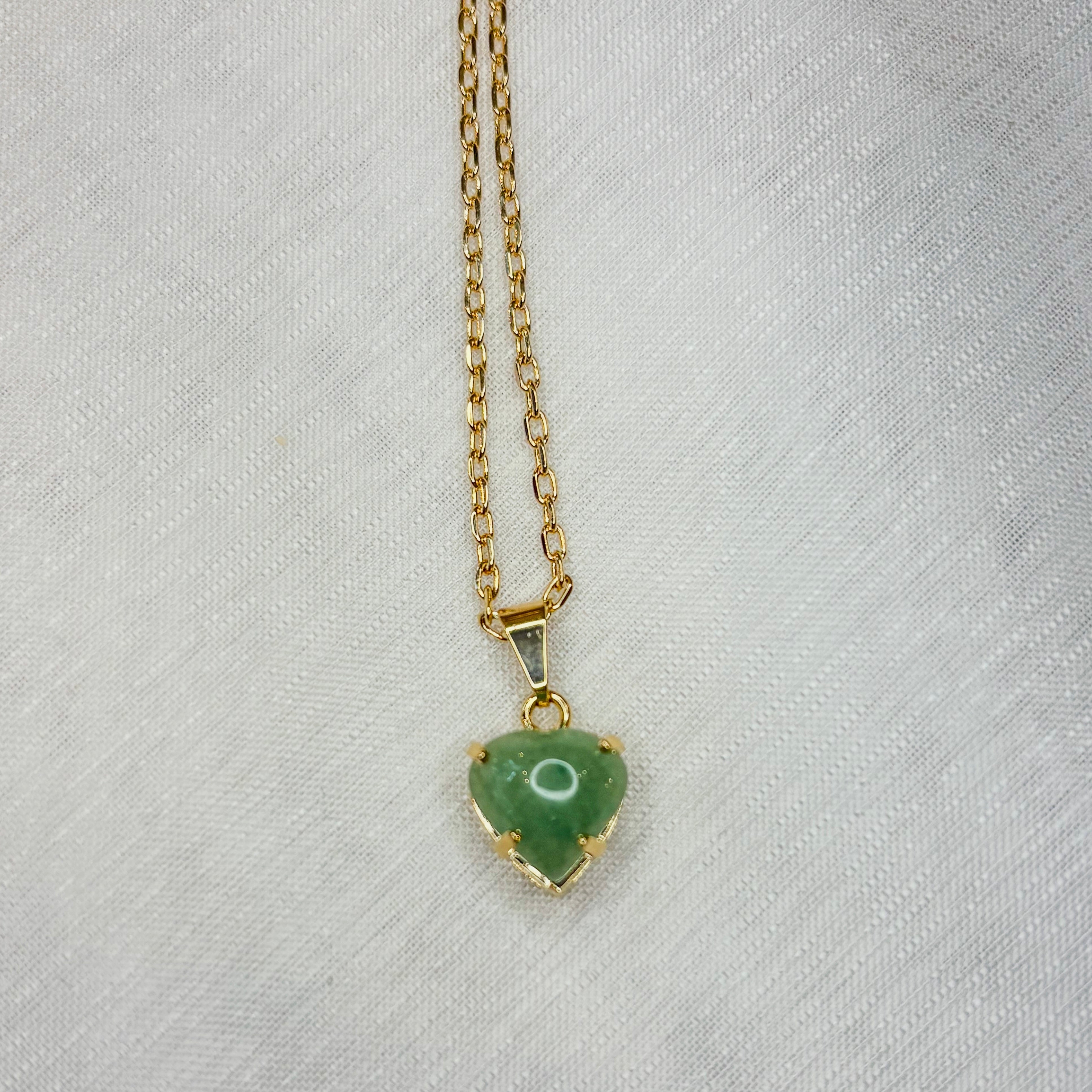 Green Quartz Love Heart Pendant - Gold Plated