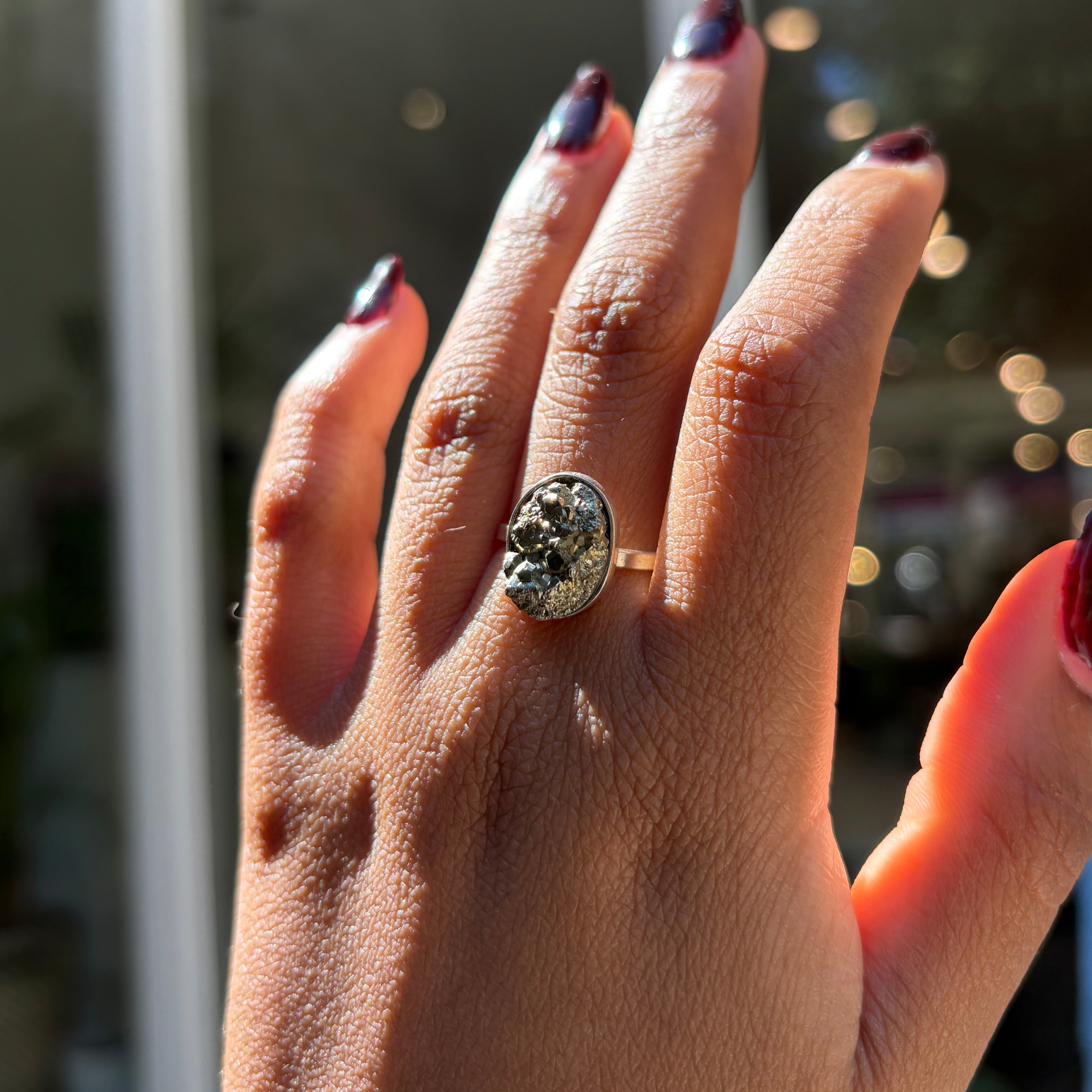 Pyrite - Raw Adjustable Ring - Sterling Silver