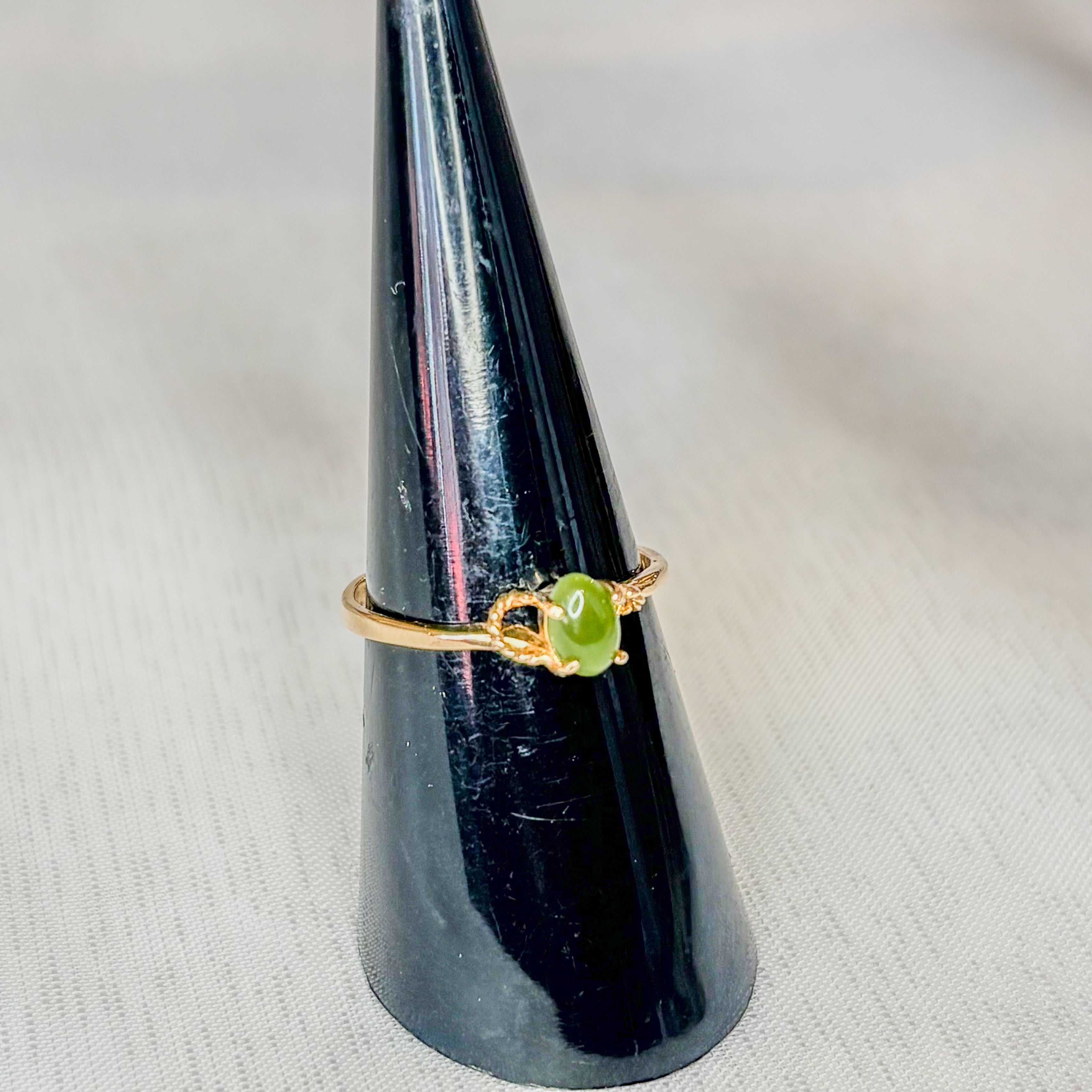 Jade Oval Solitaire Ring - Gold Plated