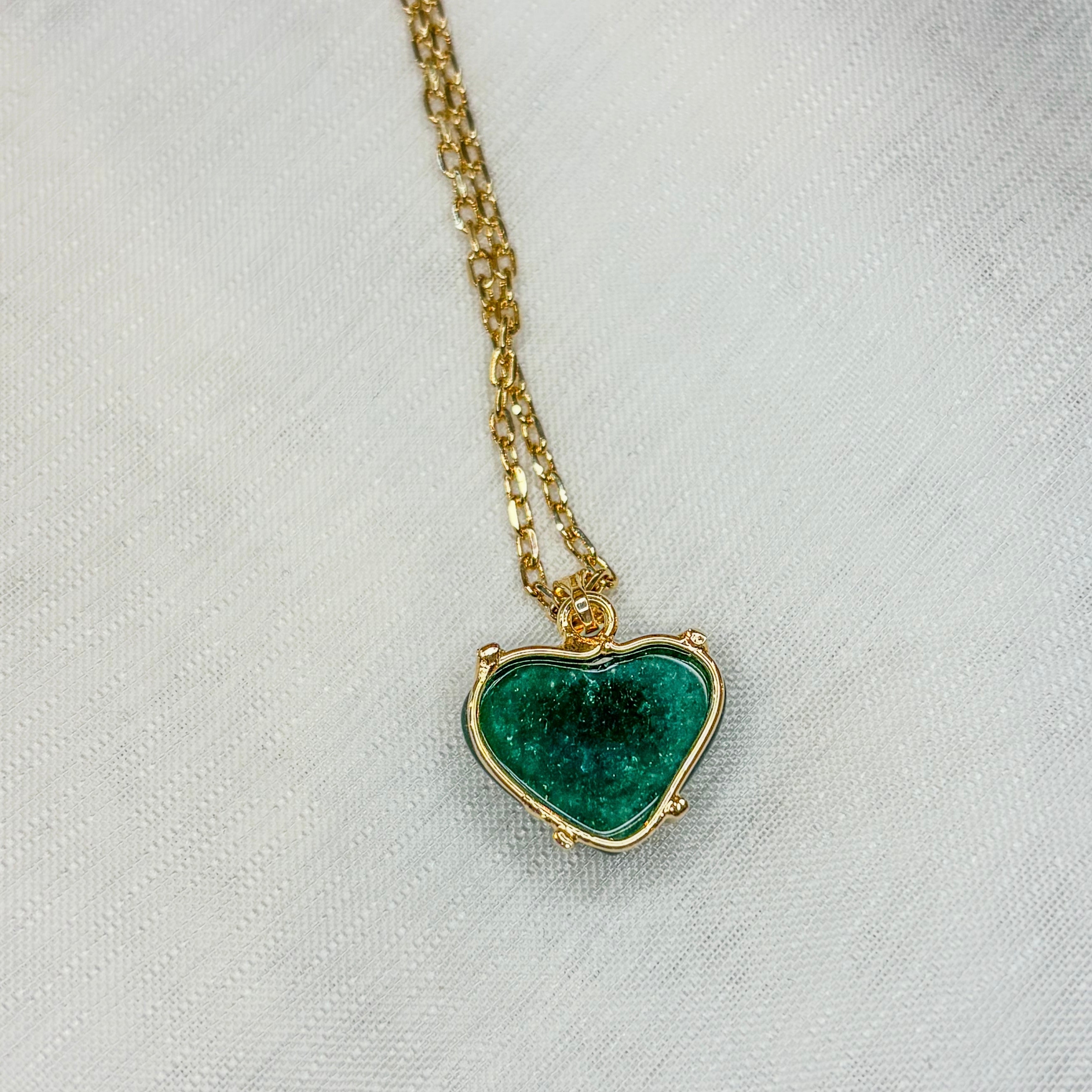 Green Quartz Love Heart Pendant - Gold Plated