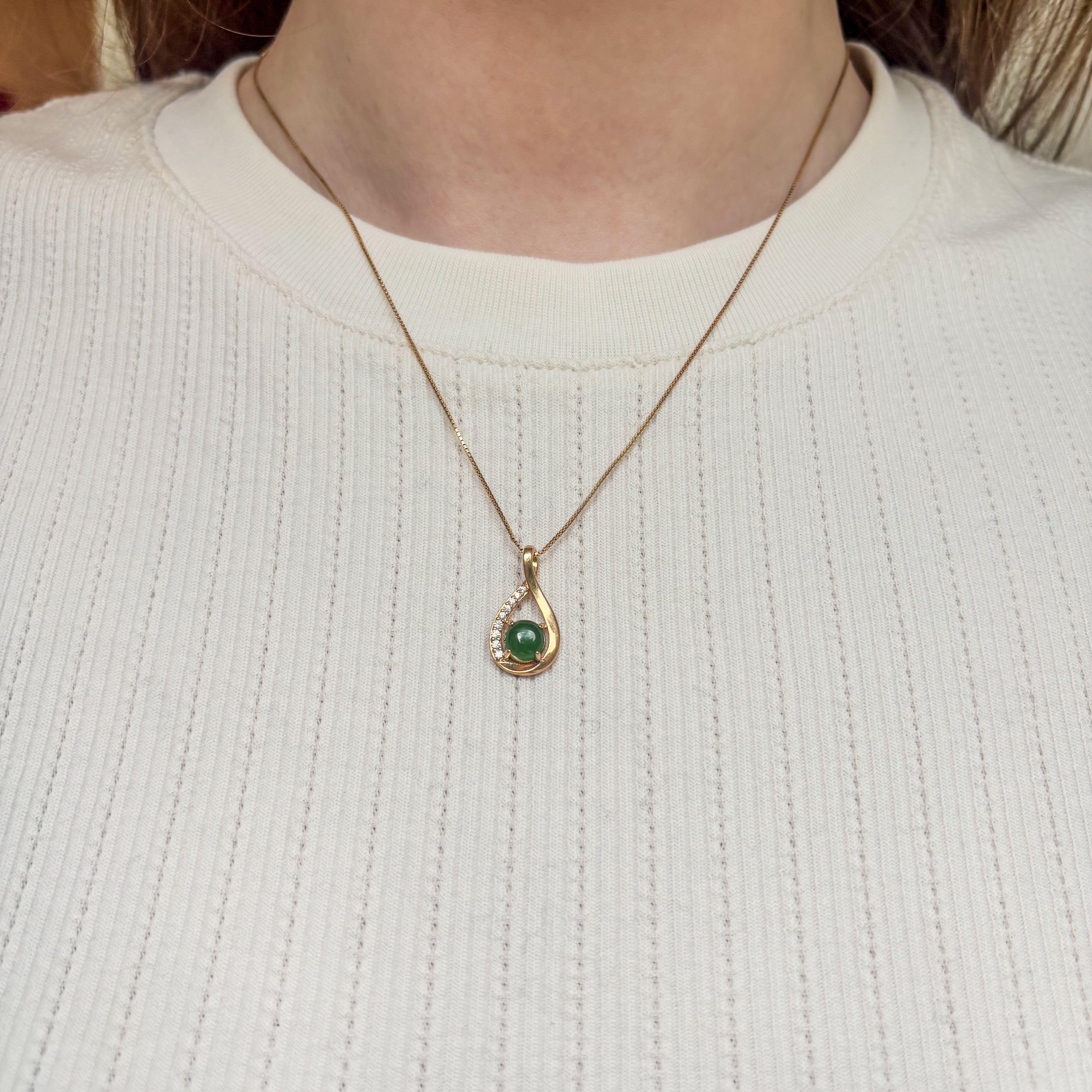 Jade and Zirconia Drop Necklace -  Vermeil