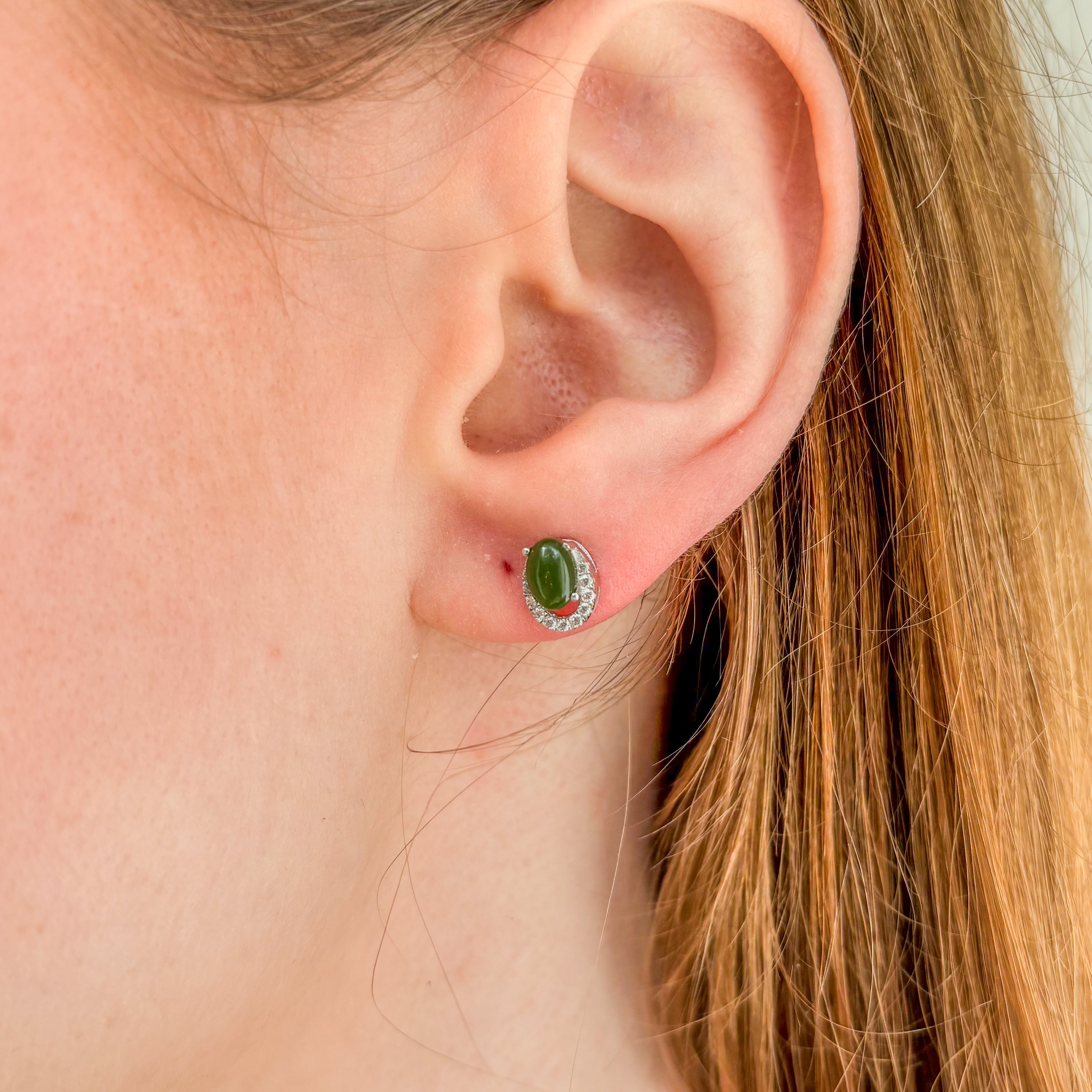 Jade and Zirconia Earrings - Sterling Silver