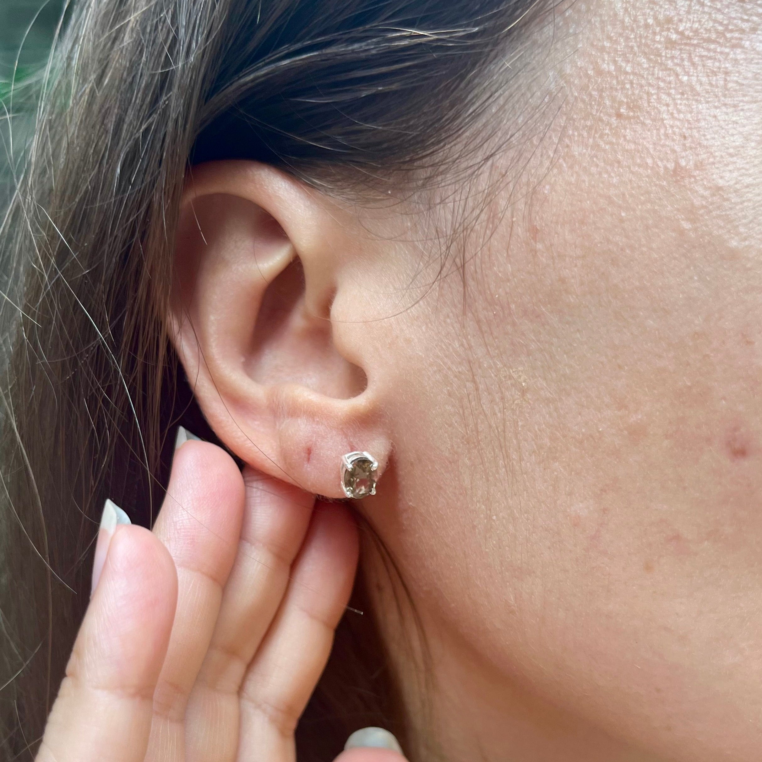 Smoky Quartz Stud Earrings - Silver Sterling