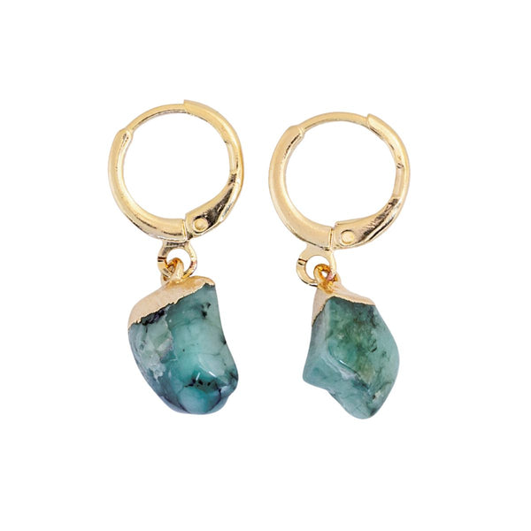 Emerald Hoops Earrings - 18k Gold Plated