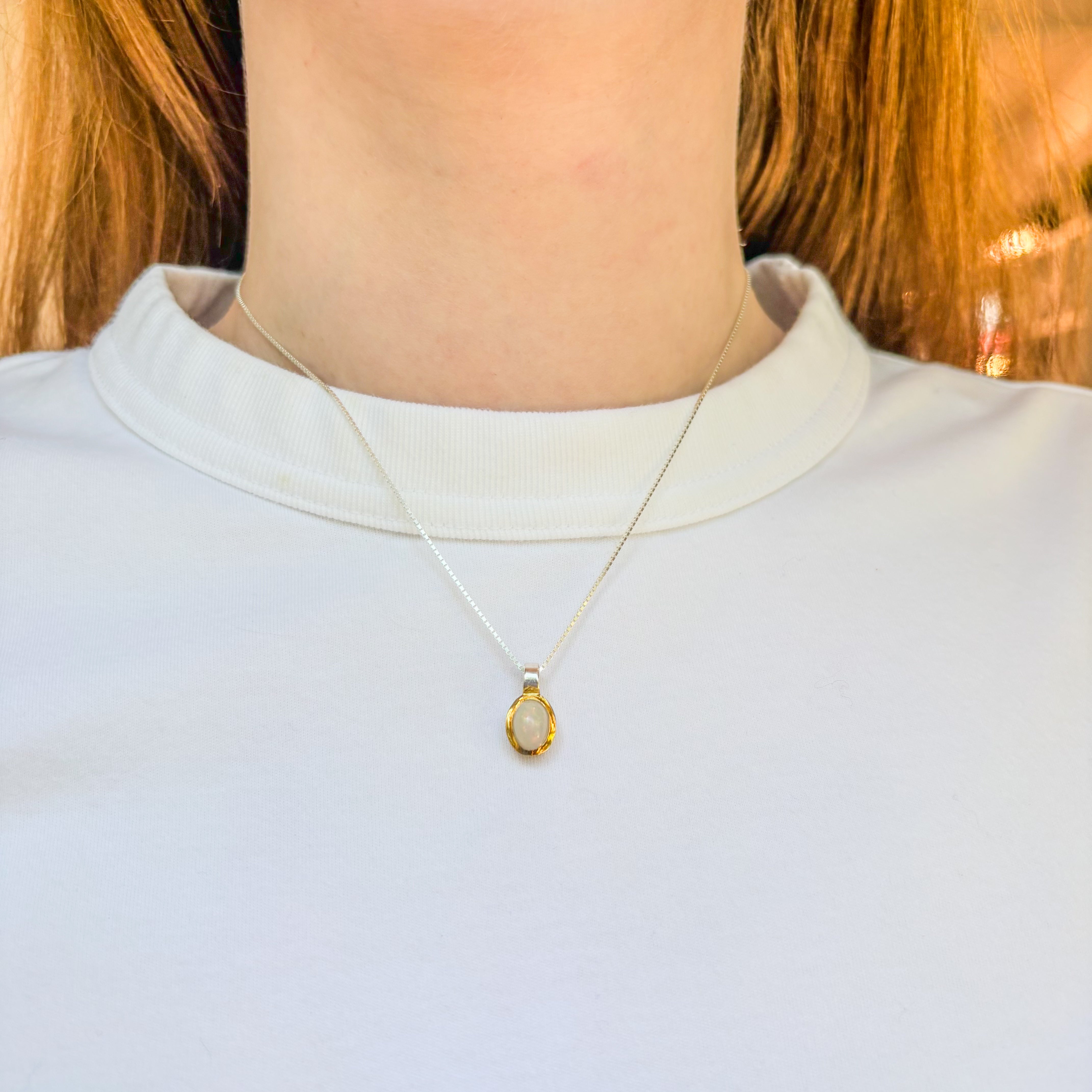 Opal Oval Pendant - Sterling Silver Gold Plated