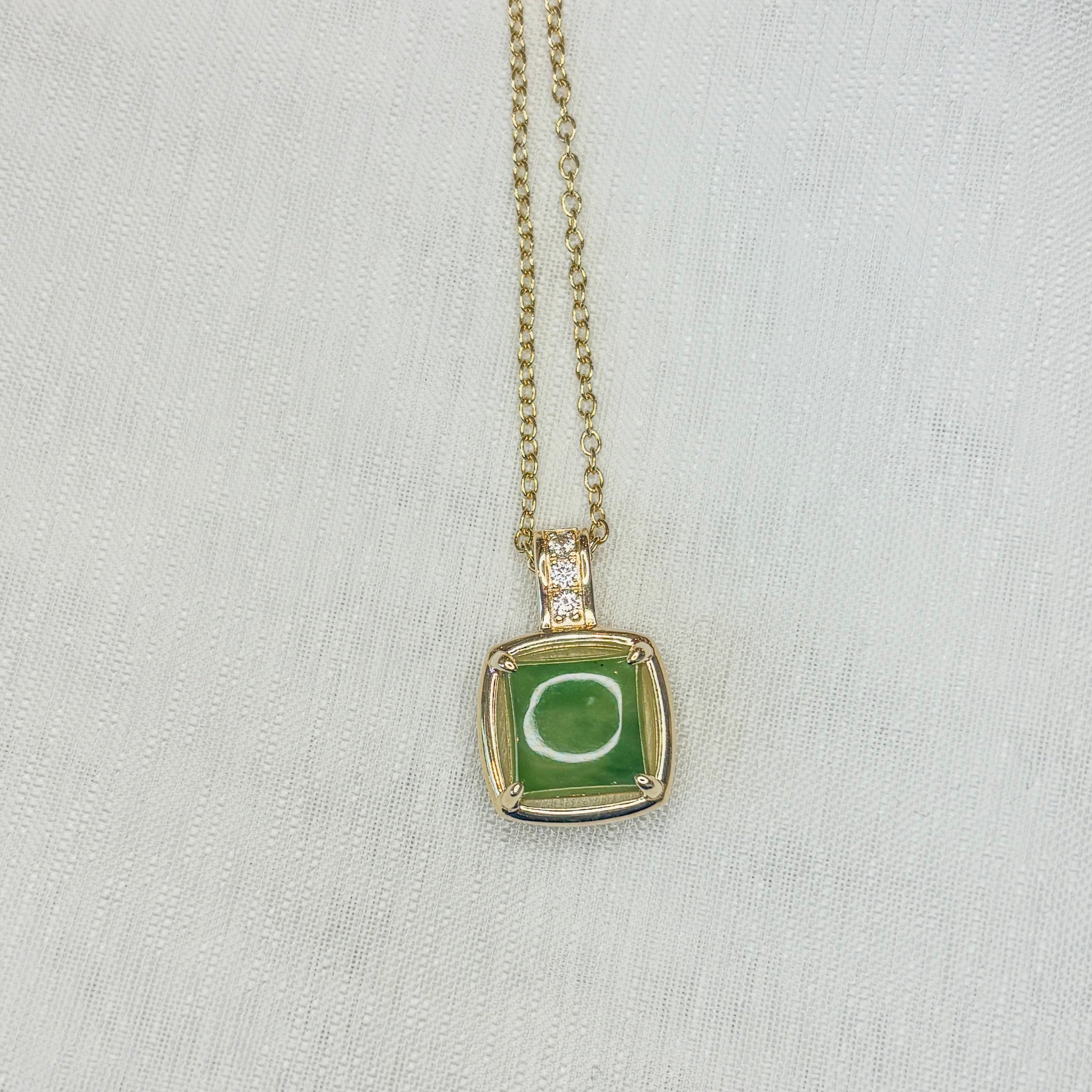 Jade and Zirconia Square Necklace Vermeil