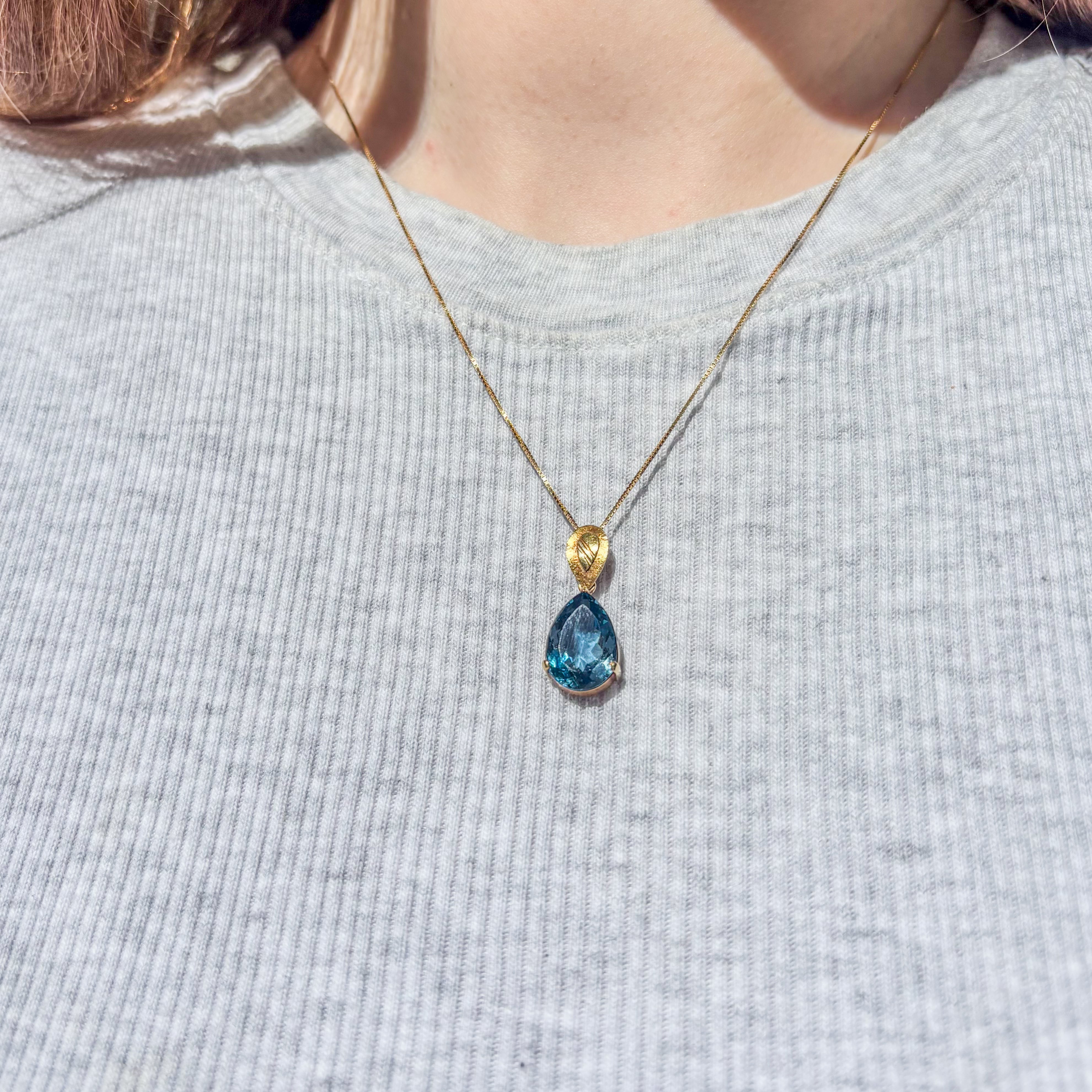 London Blue Topaz Drop Pendant- Gold 18k