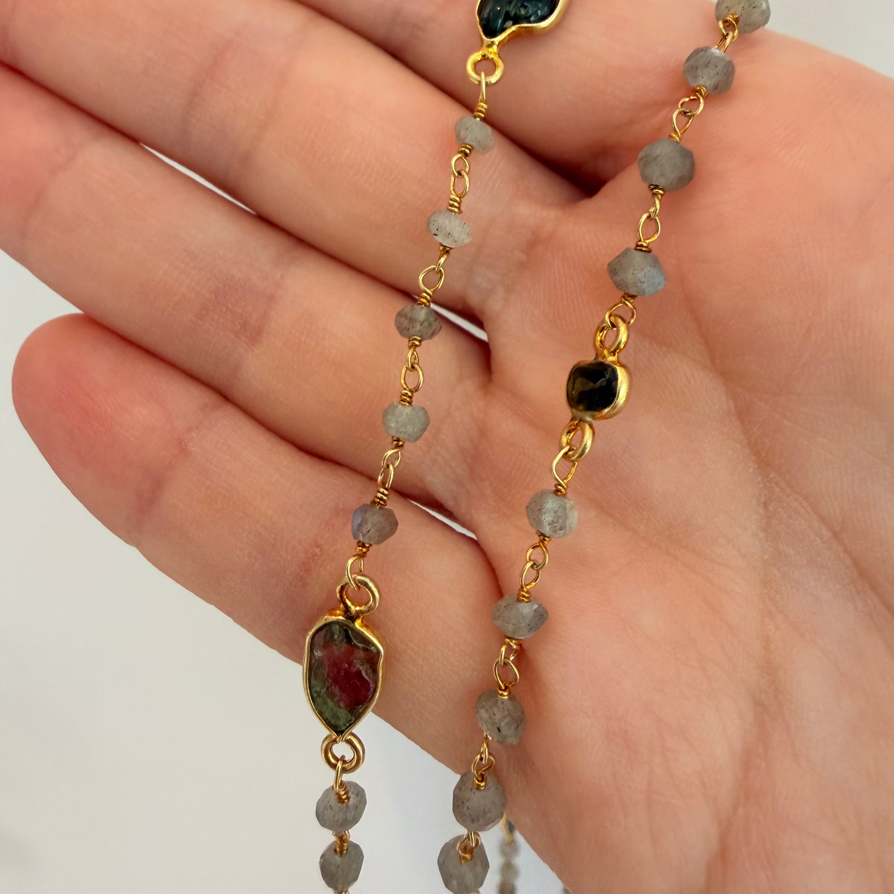 Necklace Labradorite and Tourmalines