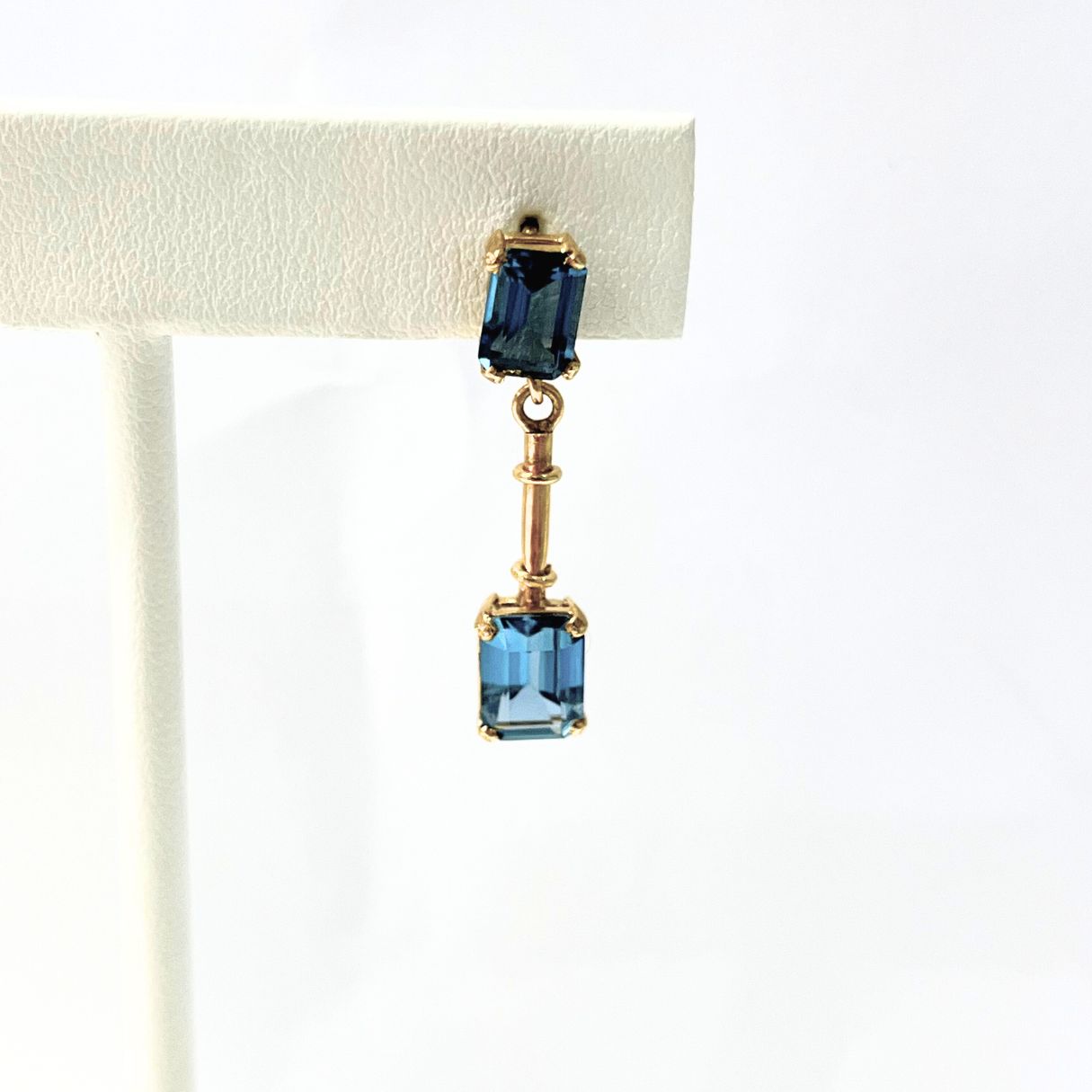 Double Blue Topaz - Earring - Solid 14k Gold