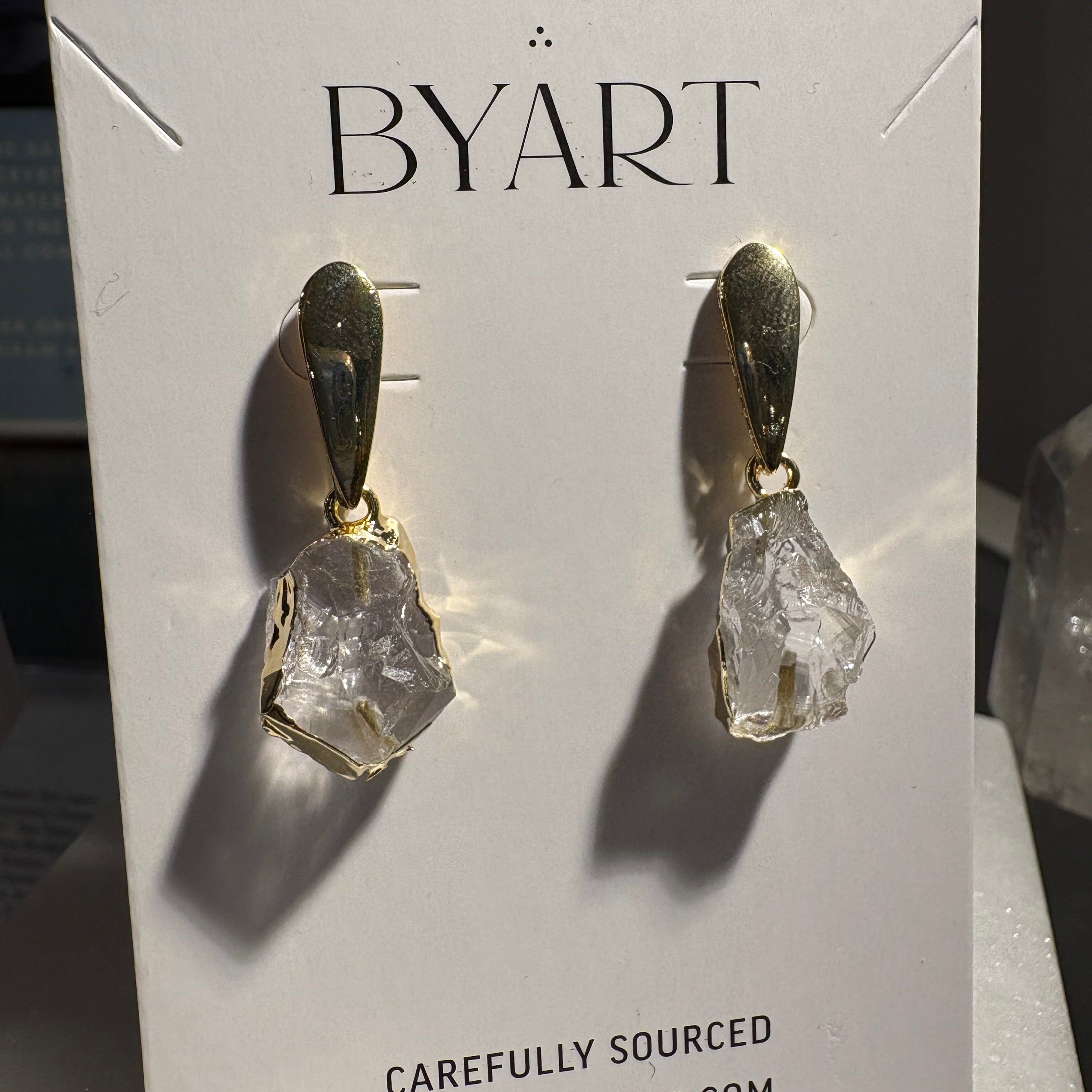 GOLDEN DROP EARRING GOLD PLATED CLEAR QUARTZ