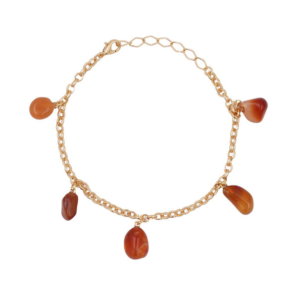 Orange Agate - Tumbled 5 Stones - Bracelet - Gold Plated