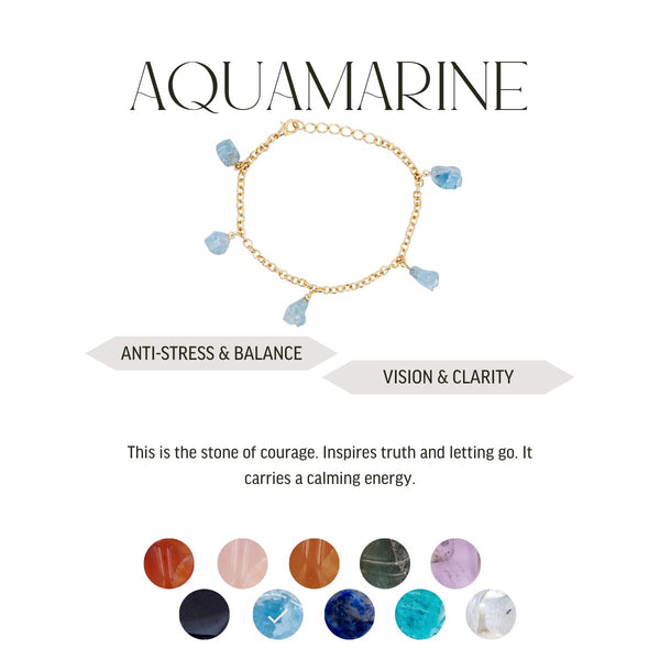 Aquamarine - Tumbled 5 Stones - Bracelet - Gold Plated
