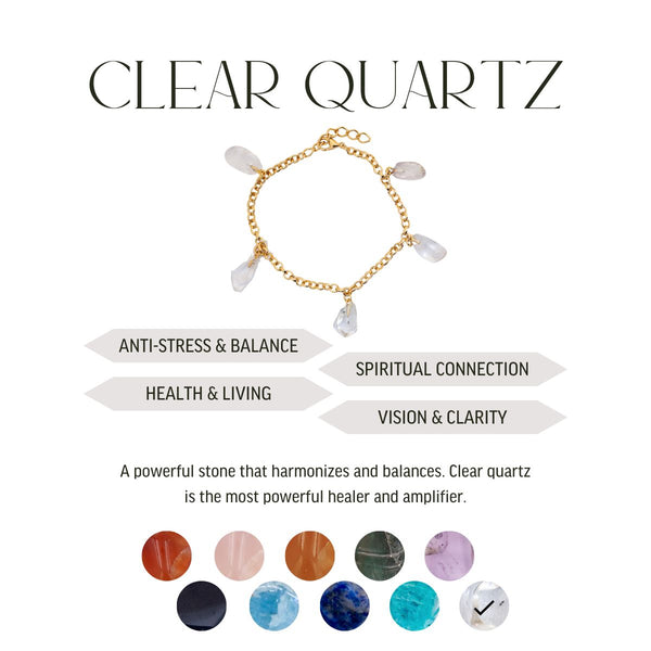 Clear Quartz - Tumbled 5 Stones - Bracelet - Gold Plated