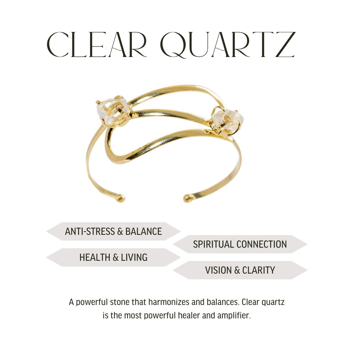 Clear Quartz - Infinity Bracelet - 18K Gold Plated