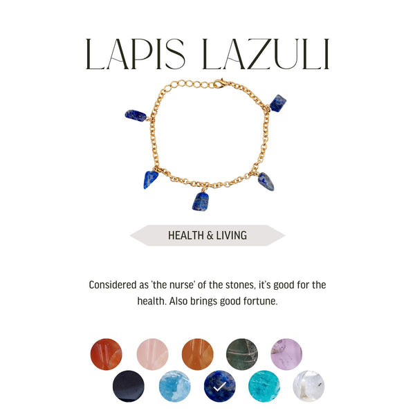 Lapis Lazuli - Getrommelde 5 Stenen - Armband - Verguld