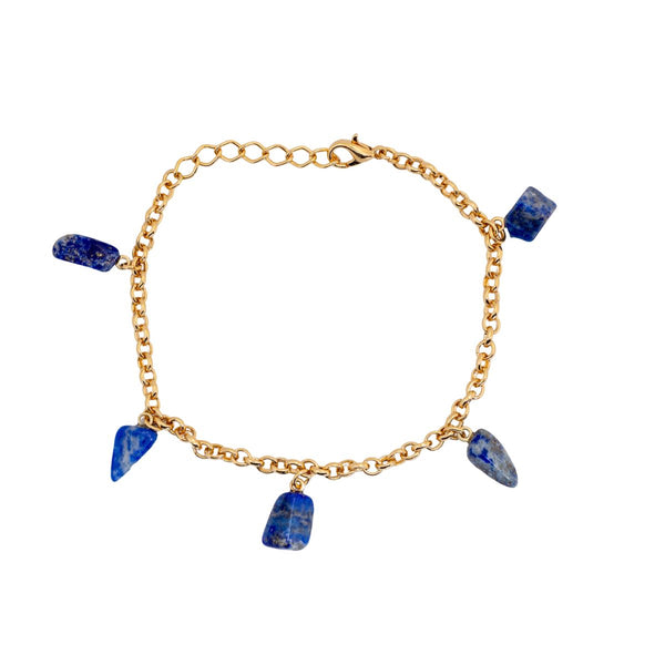 Lapis Lazuli - Tumbled 5 Stones - Bracelet - Gold Plated