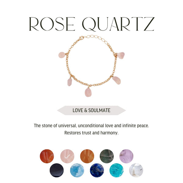 Rose Quartz - Tumbled 5 Stones - Bracelet - Gold Plated