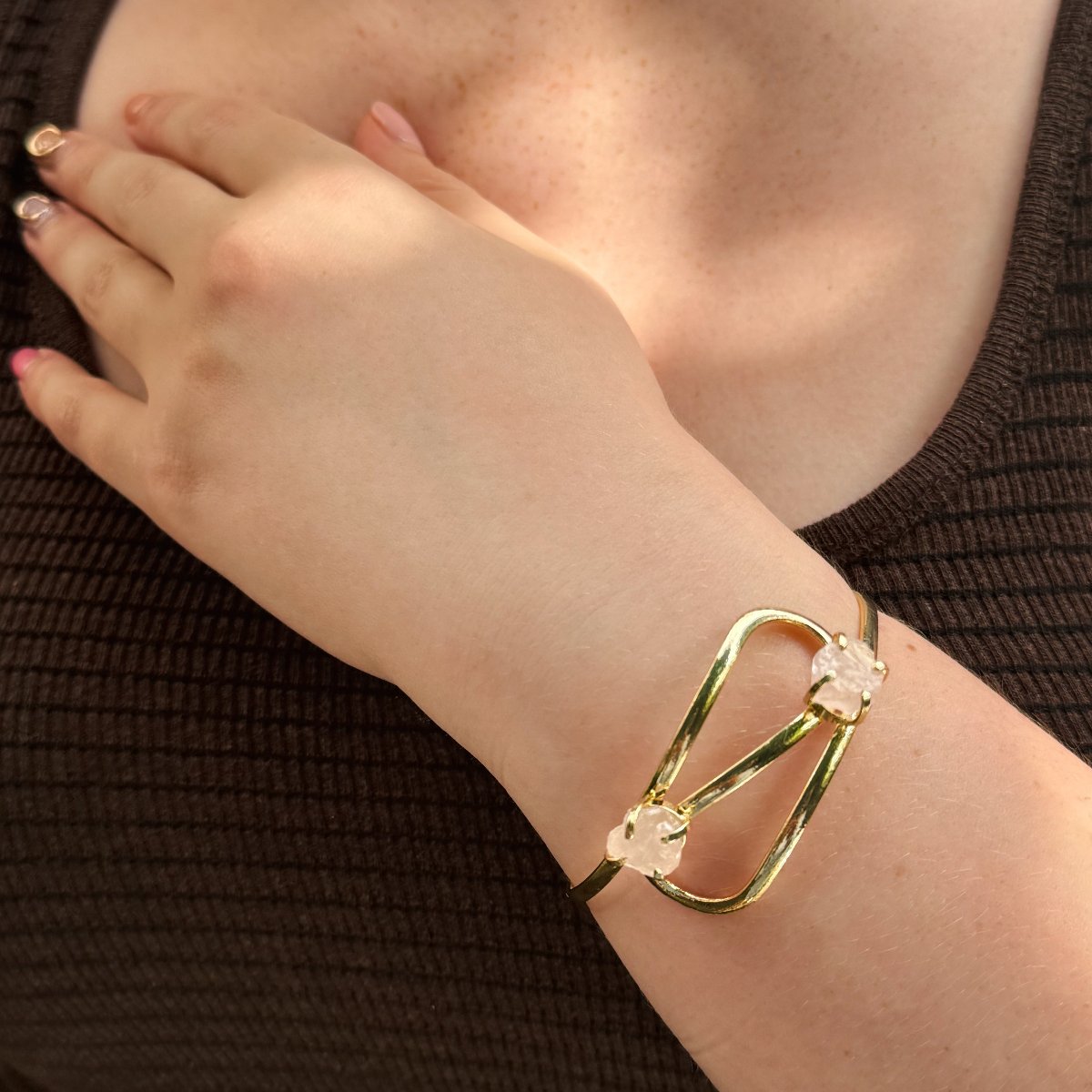 Rozenkwarts - Infinity-armband - 18K verguld