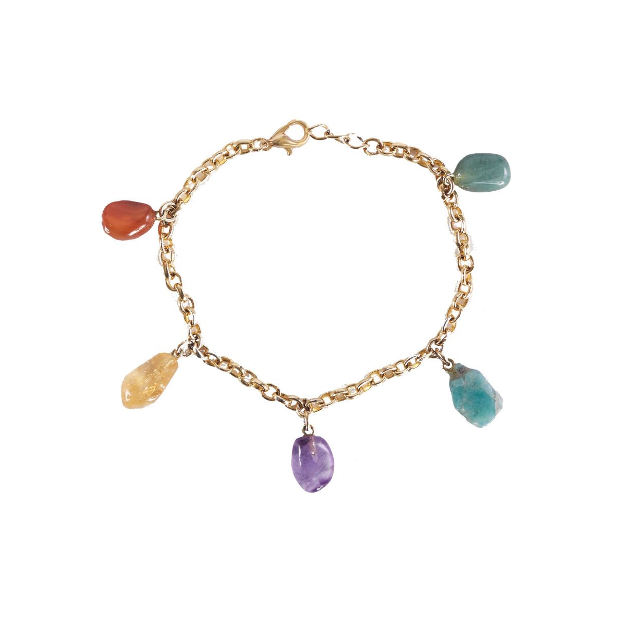 5 Different Tumbled Stones Bracelet - Gold Plated