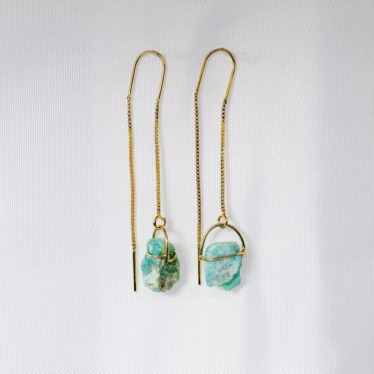 Amazonite - Threaded Earrings - 18K Gold Plated