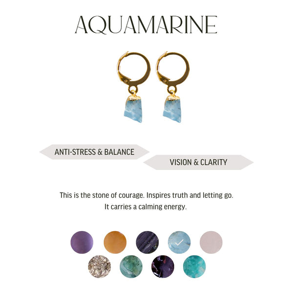 Aquamarine - Raw Hoop Earrings - Gold Plated