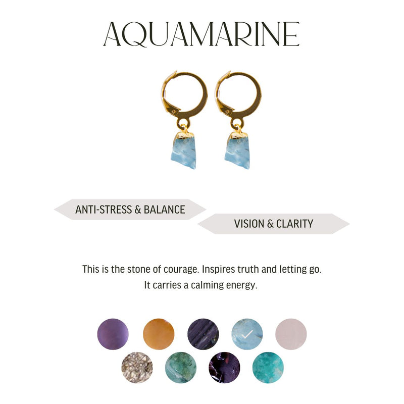 Aquamarine Hoops Earrings - 18k Gold Plated