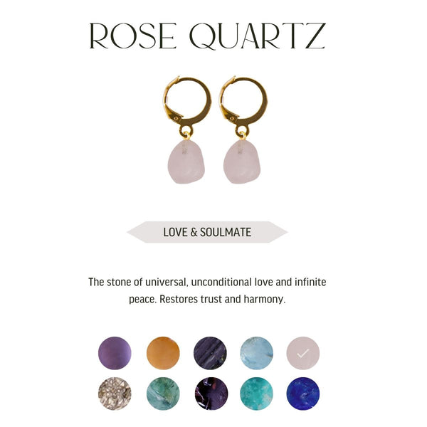 Rose Quartz Hoops Earrings - 18k Gold Plated