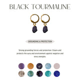 Black Tourmaline - Raw Hoop Earrings - Gold Plated