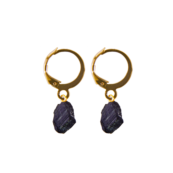Black Tourmaline Hoops Earrings - 18k Gold Plated