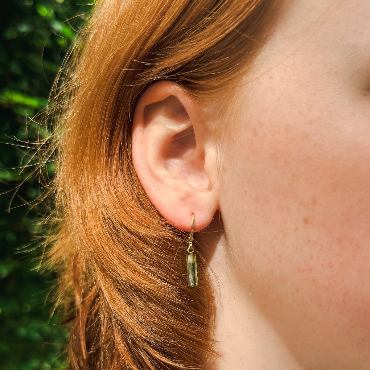 Green Tourmaline - Raw Hoop Earrings - 18k Gold Plated