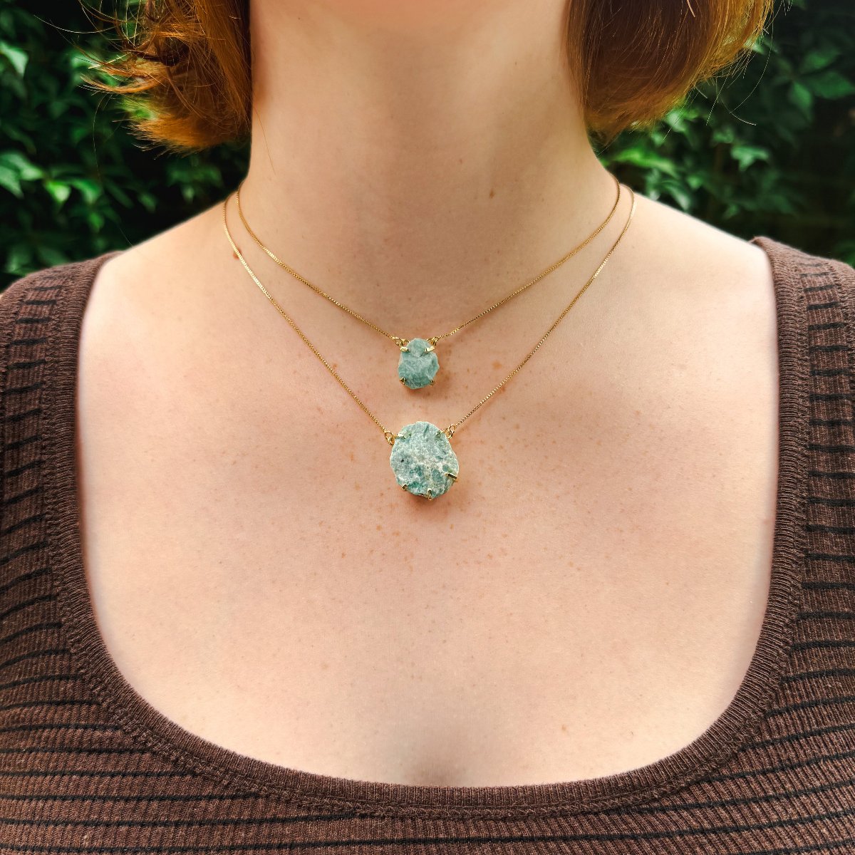 Small Amazonite - Lollipop Necklace - 18K Gold Plated