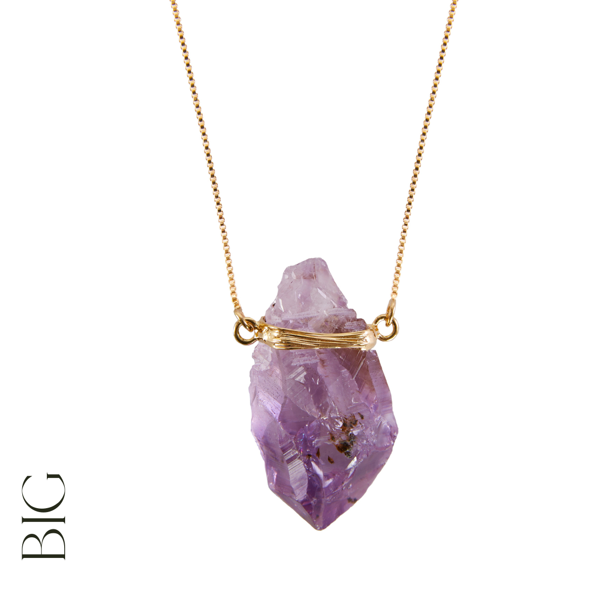 Amethyst - Wrapped Raw Pointed Necklace - Gold Plated - L