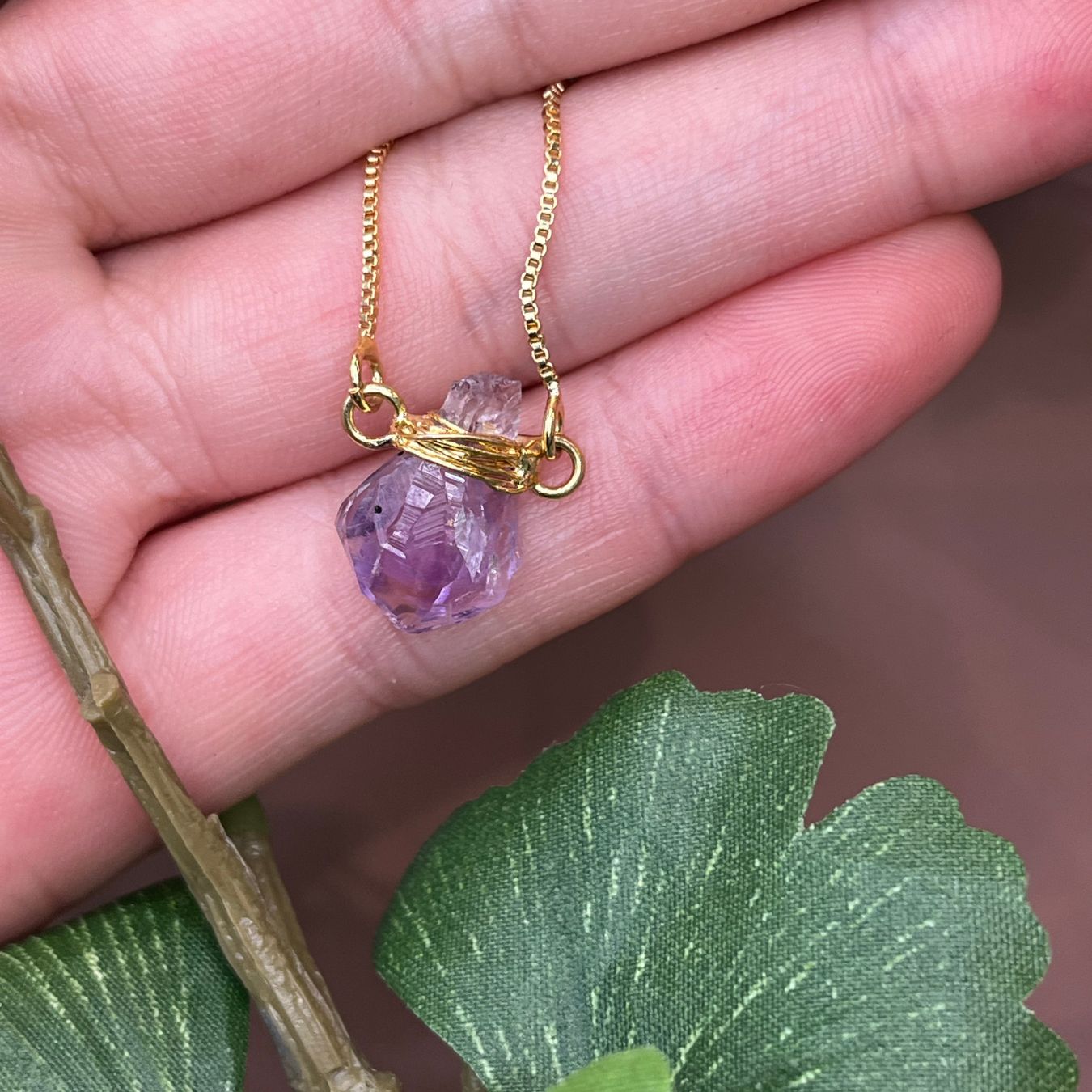 Amethist - Verpakte ketting Ruw - Verguld - S