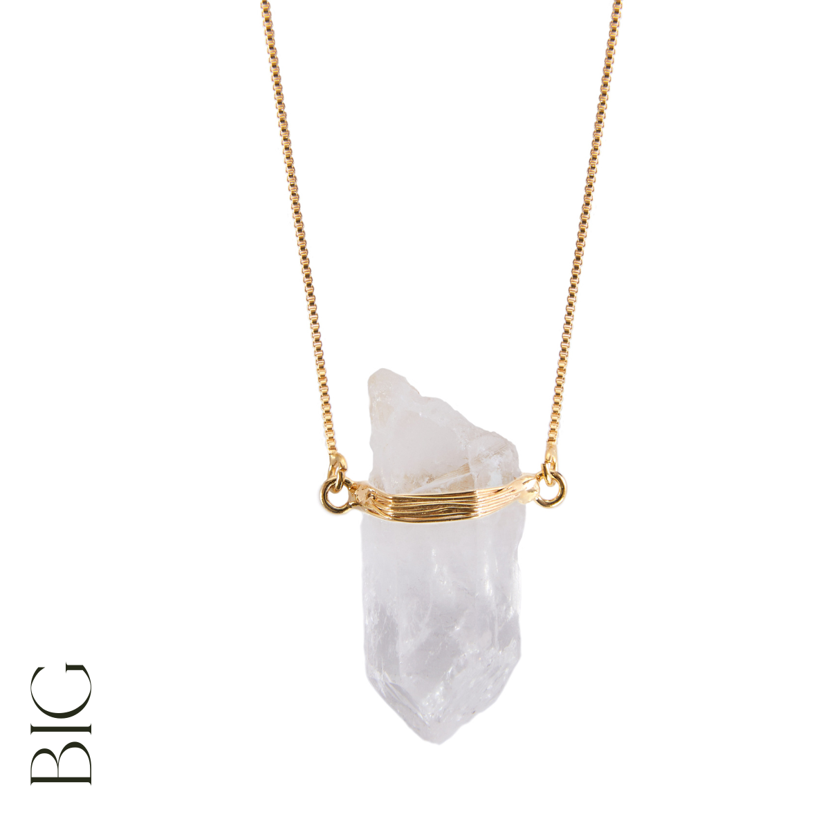 Clear Quartz Wrapped Necklace - Gold Plated - L