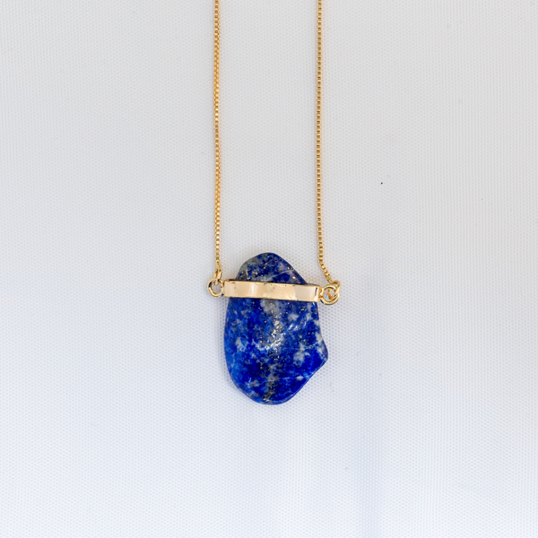 Lapis Lazuli - Wrapped Necklace Raw - Gold Plated - S