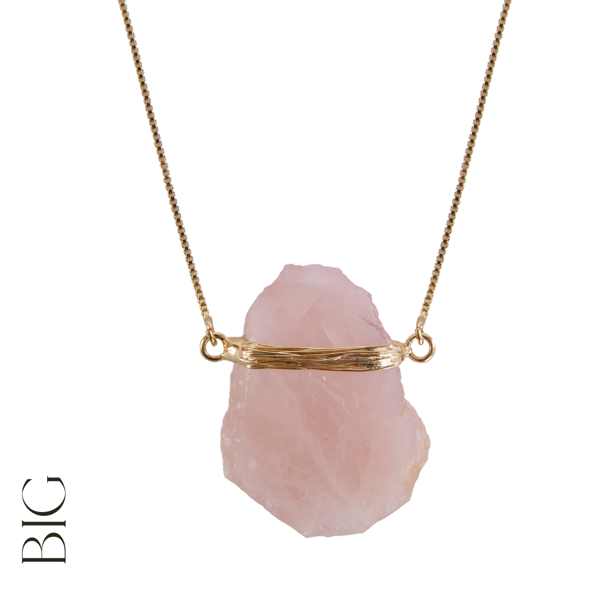 Rose Quartz Wrapped Necklace - Gold Plated - L