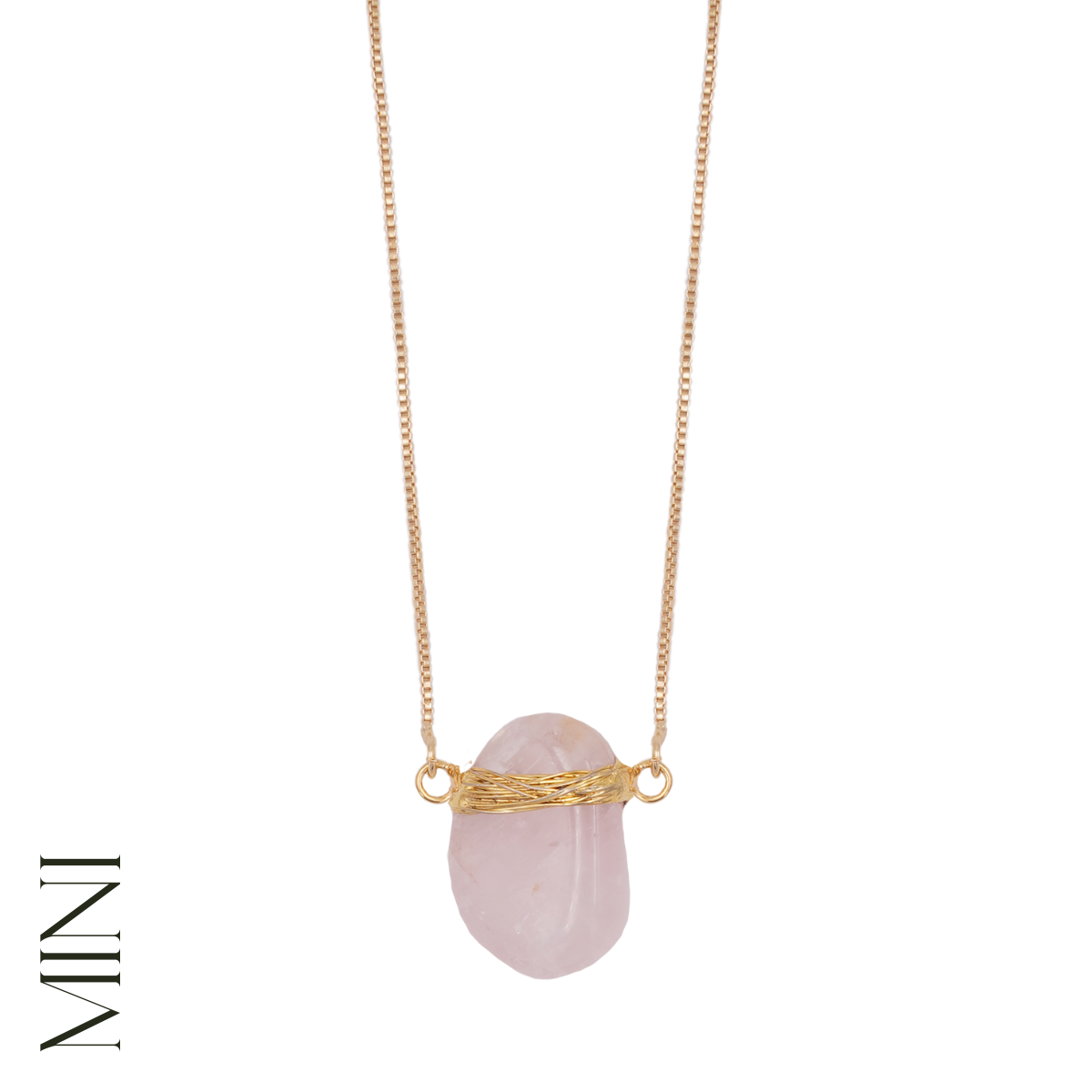 Rose Quartz - Wrapped Raw Necklace - Gold Plated - S