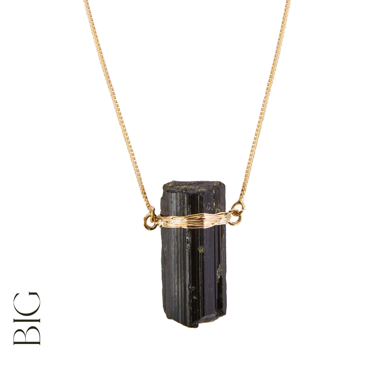 Black Tourmaline - Wrapped Raw Necklace - Gold Plated - L