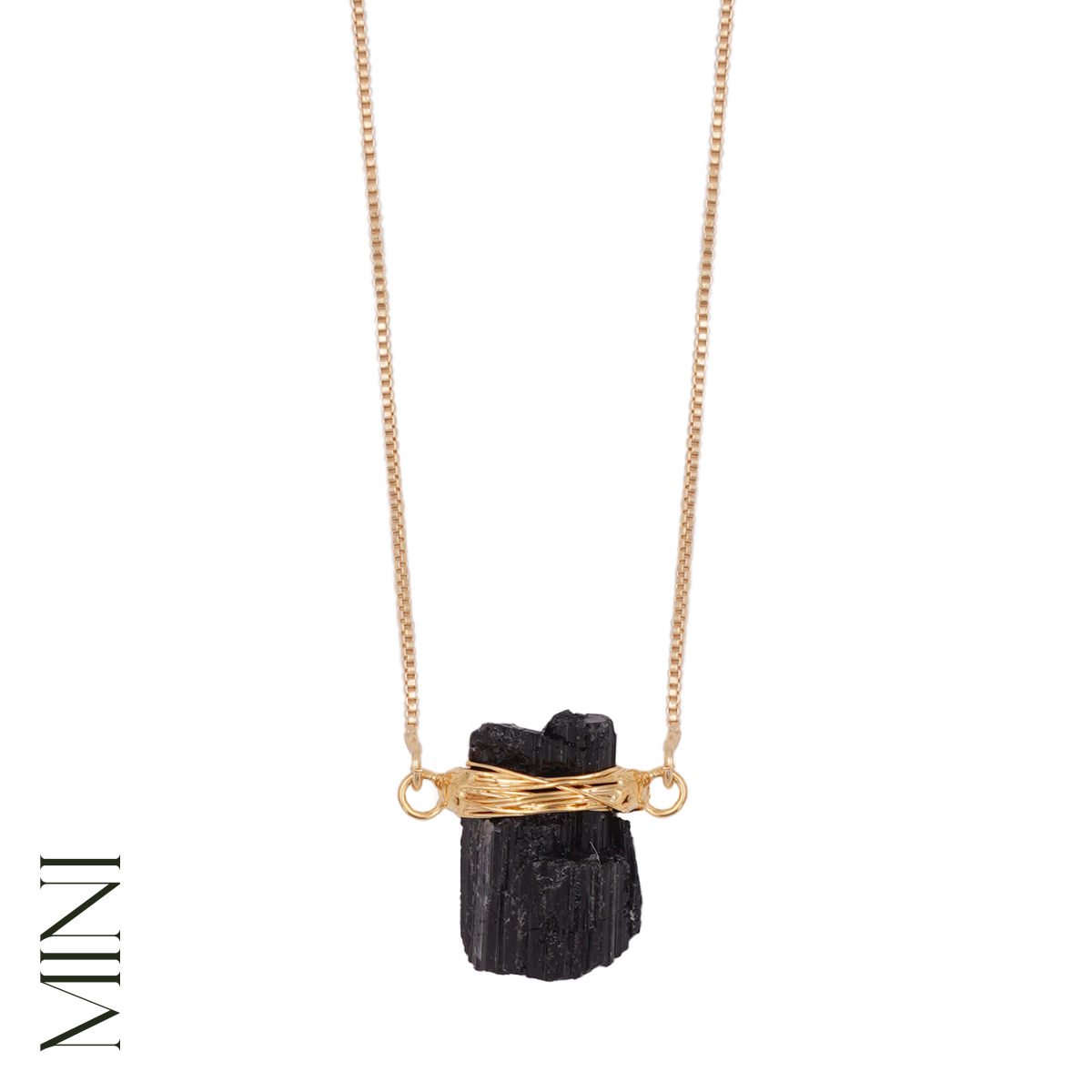 Black Tourmaline - Wrapped Necklace Raw - Gold Plated - S