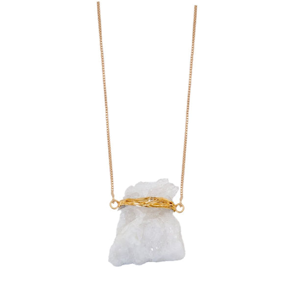 Clear Quartz - Wrapped Raw Necklace - Heavenly Heaven - Gold Plated