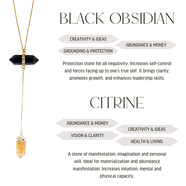 Black Obsidian and Citrine - All Flow Necklace - Gold Plated