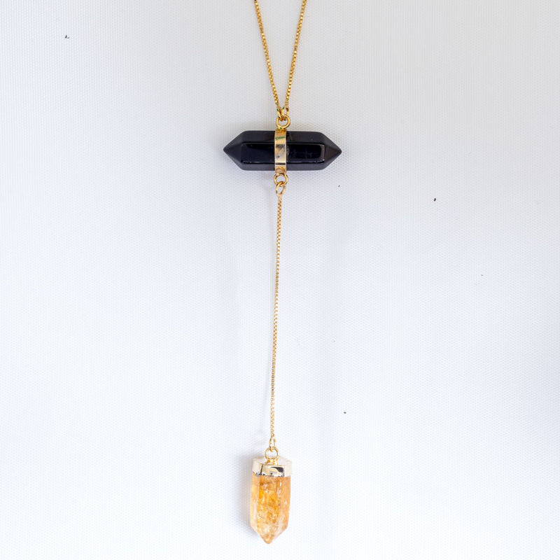 Black Obsidian and Citrine - All Flow Necklace - Gold Plated