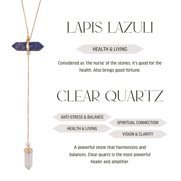 Lapis Lazuli and Clear Quartz All Flow Necklace - 18k Gold Plated