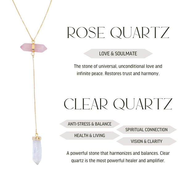 Necklace All Flow Rose Quartz and Clear Quartz - 18k Gold Plated