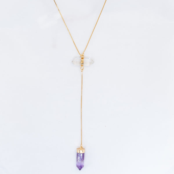 Amethyst and Clear Quartz All Flow Necklace - 18k Gold Plated