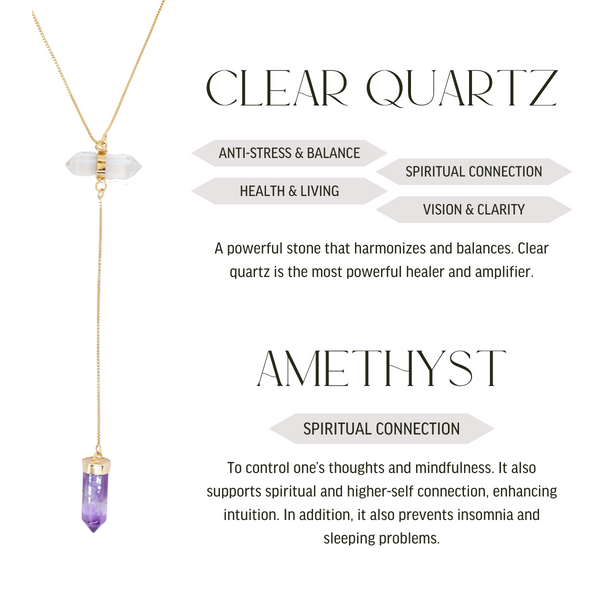 Necklace All Flow Clear Quartz and Amethyst- 18k Gold Plated